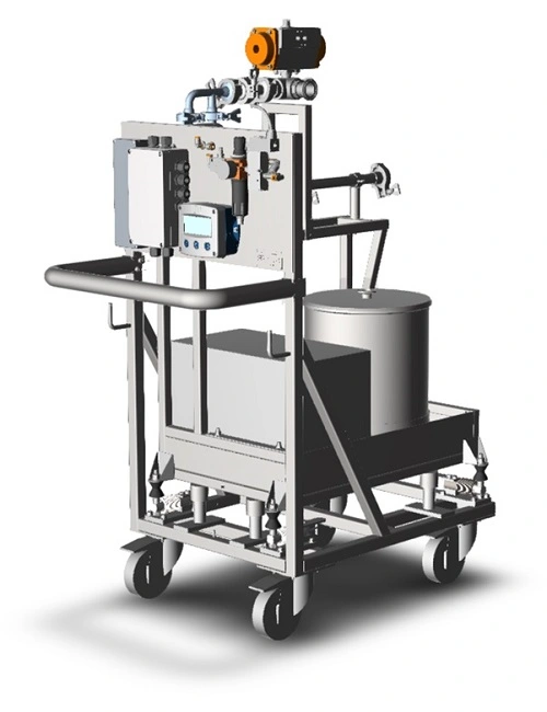 A rendered picture of our ATEX-rated Trolley Mounted Batching System