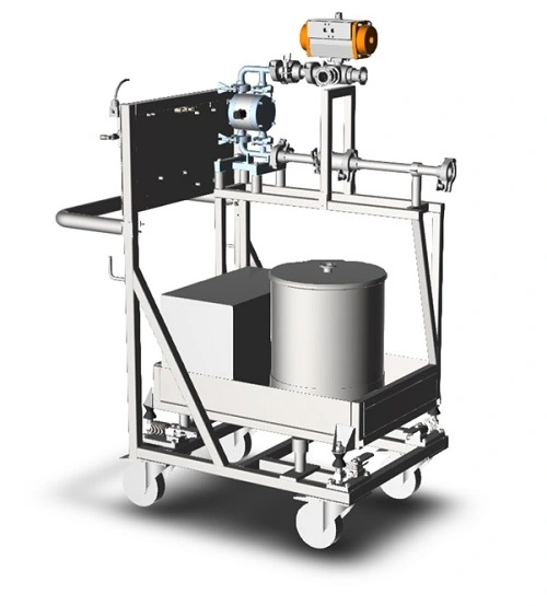 A rendered picture of our ATEX-rated Trolley Mounted Batching System