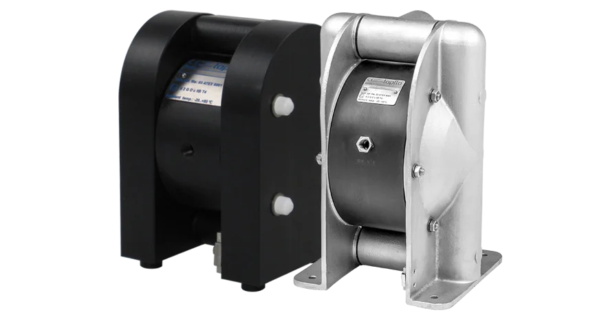 a picture of two Atex Diaphragm pumps made from different materials