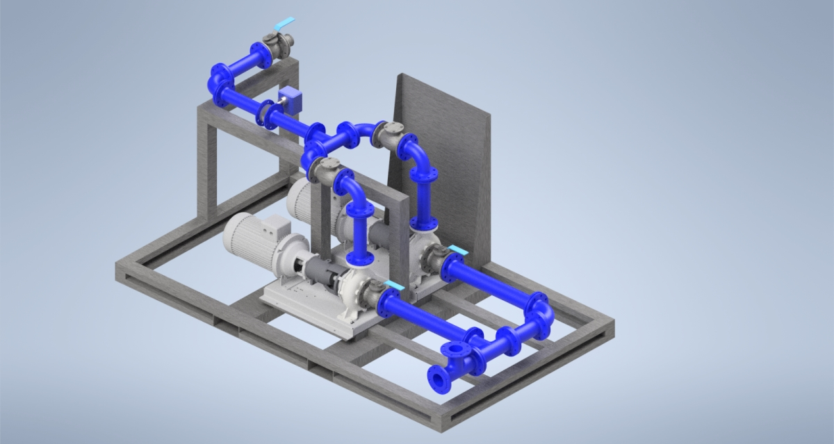 A rendered picture of our bespoke Centrifugal Pump System designed for pumping Sodium Silicate