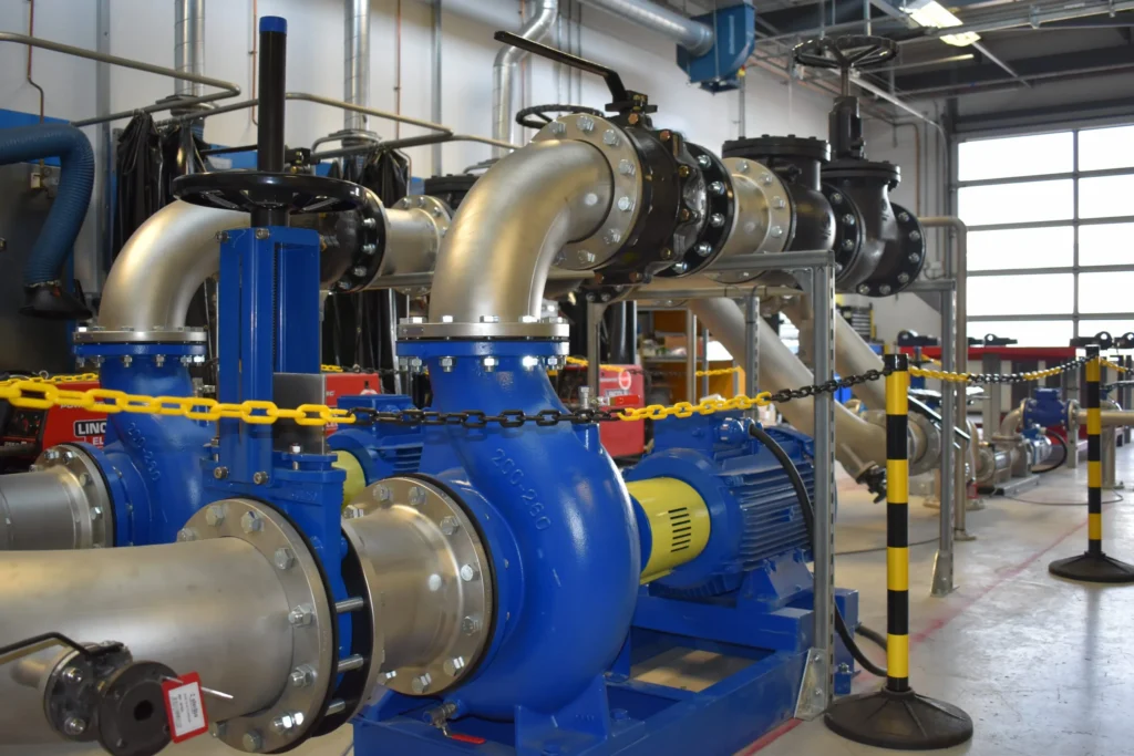 A picture of a dual centrifugal pump system supplied to Fareham College for Marine Engineer Trainee Exercises