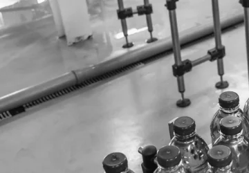 This is a photo of bottles on a production line