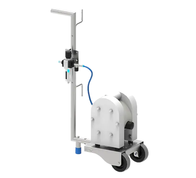 a picture of mobile pump solution using a trolley and plastic diaphragm pump