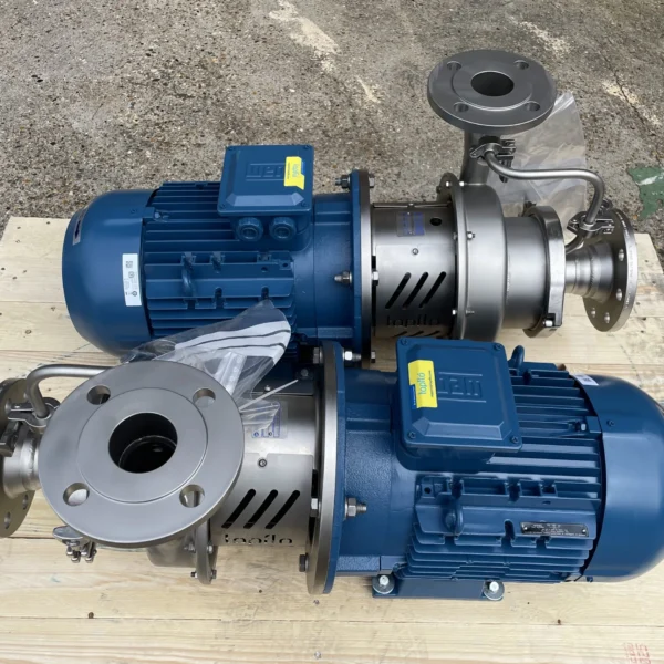 A top view picture of 2 self priming high performance centrifugal pumps on a pallet