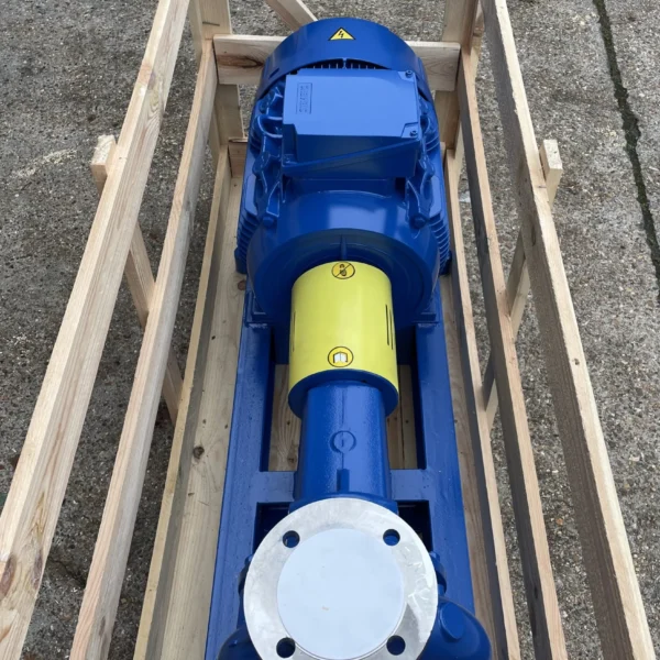 A top view of our EN733 conforming Centrifugal Pump in a crate to be shipped to a client