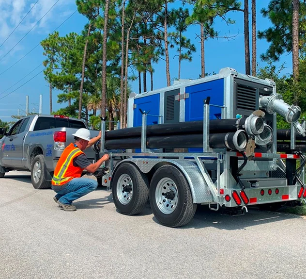 BA150E D285 multi-use Diesel Pump on a trailer