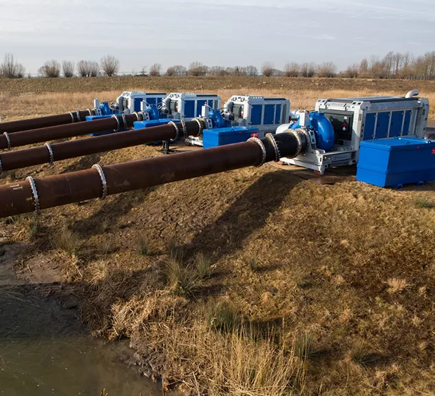 A photo of a BA500G D675 flood control pumps on site