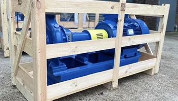 A photo of a centrifugal pump in a crate