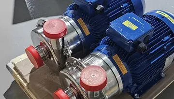 2 Centrifugal Pumps next to one another on a skid